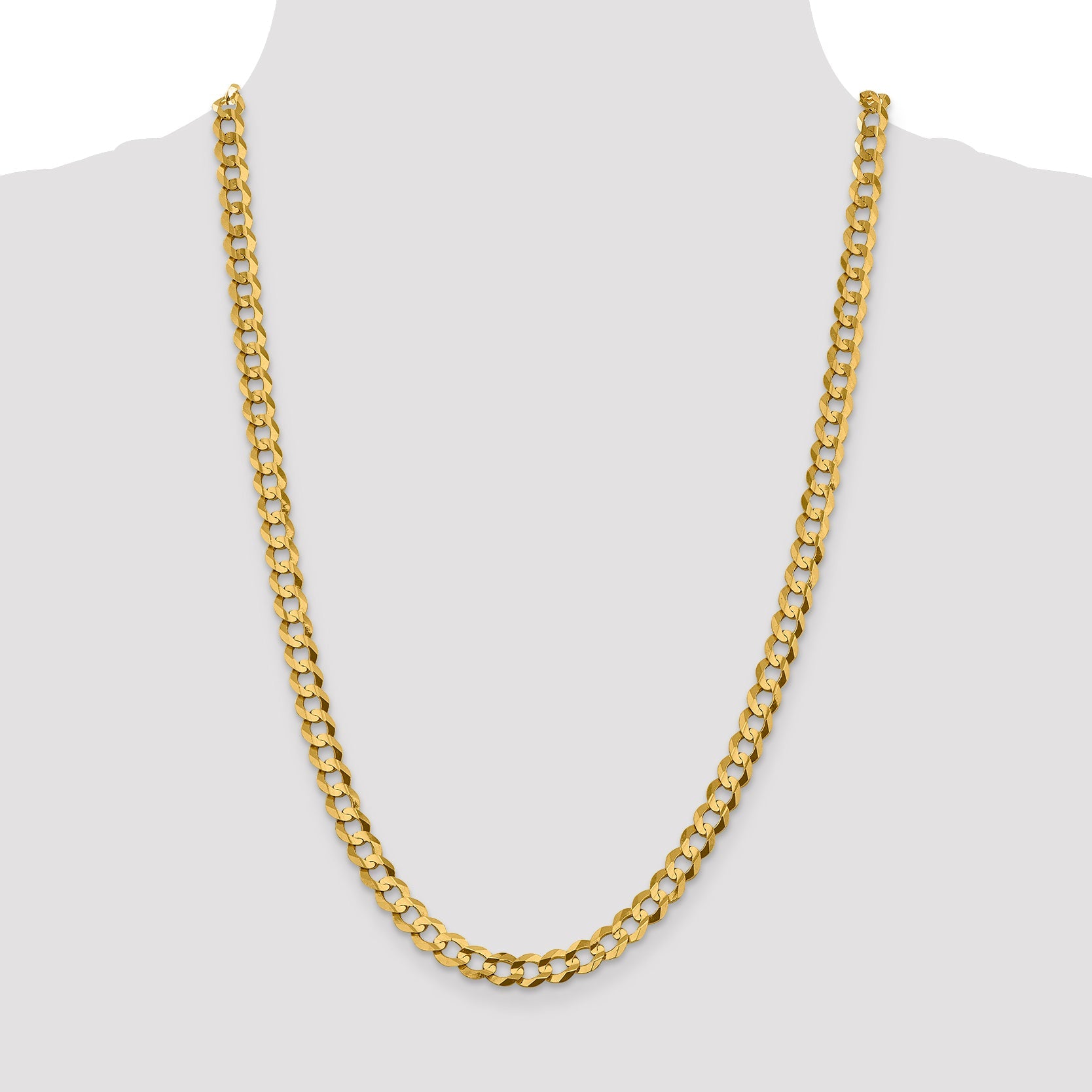 14K Yellow Gold 26 Inch 7.2mm Lightweight Flat Cuban With Lobster Clasp Chain Necklace