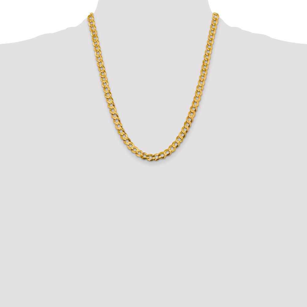 14K Yellow Gold 22 Inch 9.4mm Lightweight Flat Cuban With Lobster Clasp Chain Necklace