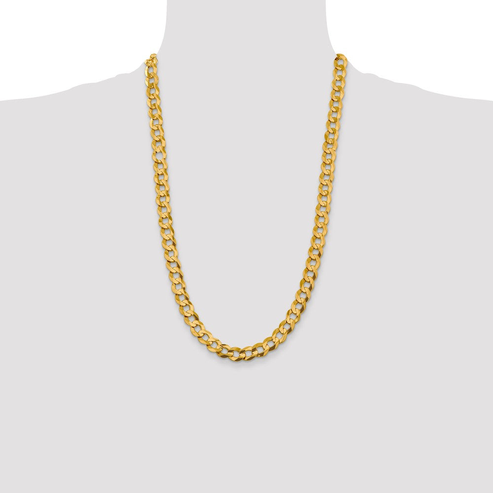 14K Yellow Gold 26 Inch 9.4mm Lightweight Flat Cuban With Lobster Clasp Chain Necklace