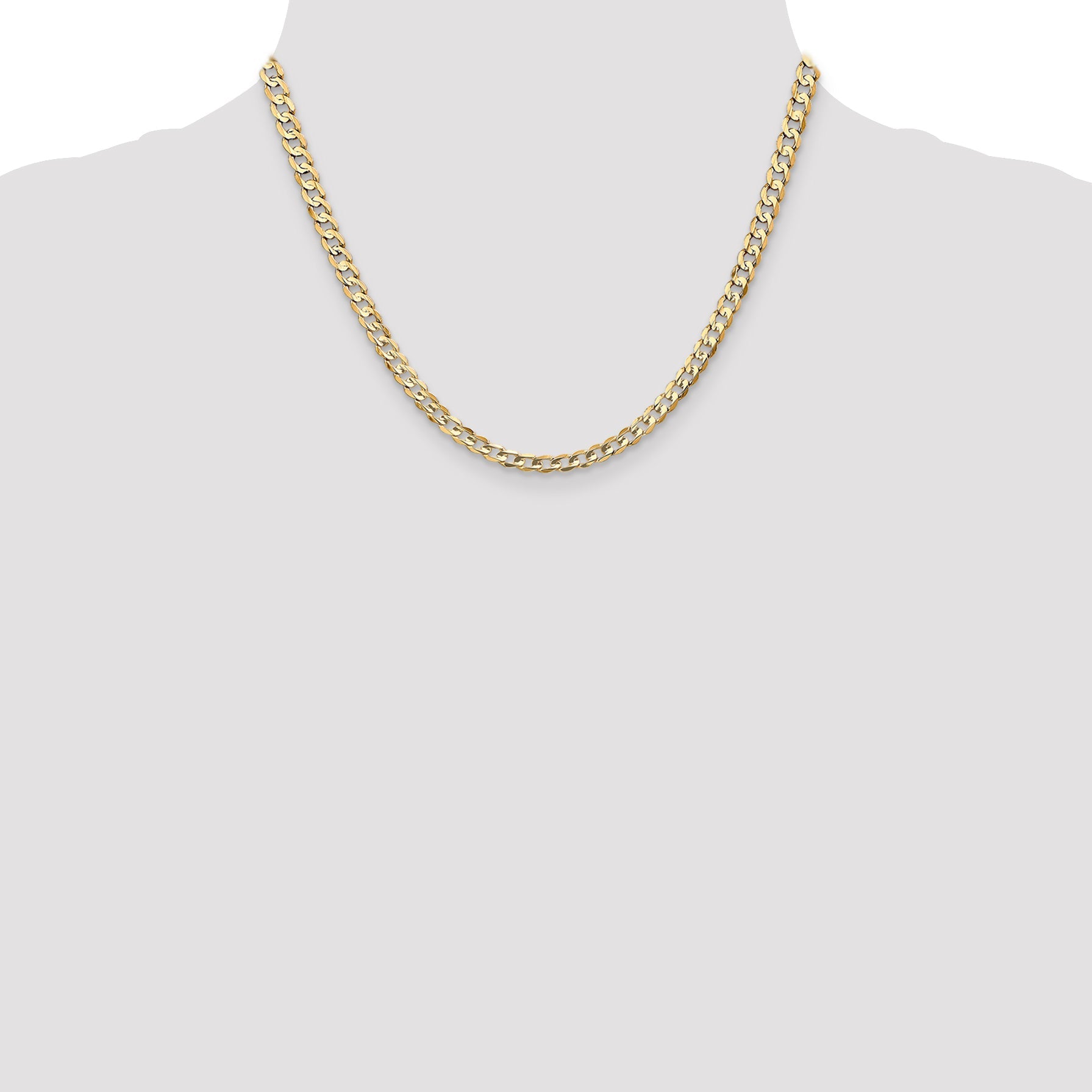 14K Yellow Gold 18 Inch 4.5mm Open Concave Curb With Lobster Clasp Chain Necklace