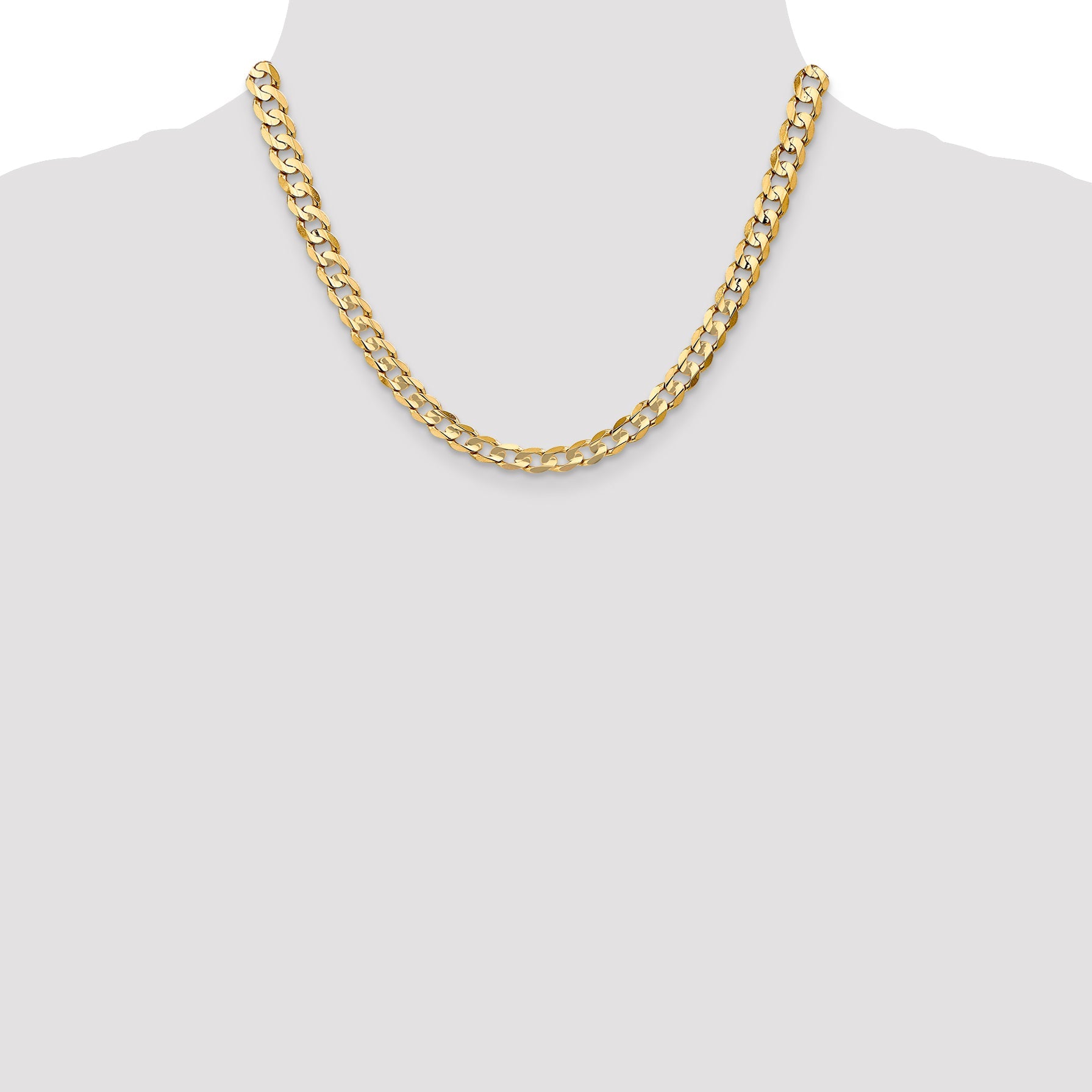 14K Yellow Gold 18 Inch 6.75mm Open Concave Curb With Lobster Clasp Chain Necklace