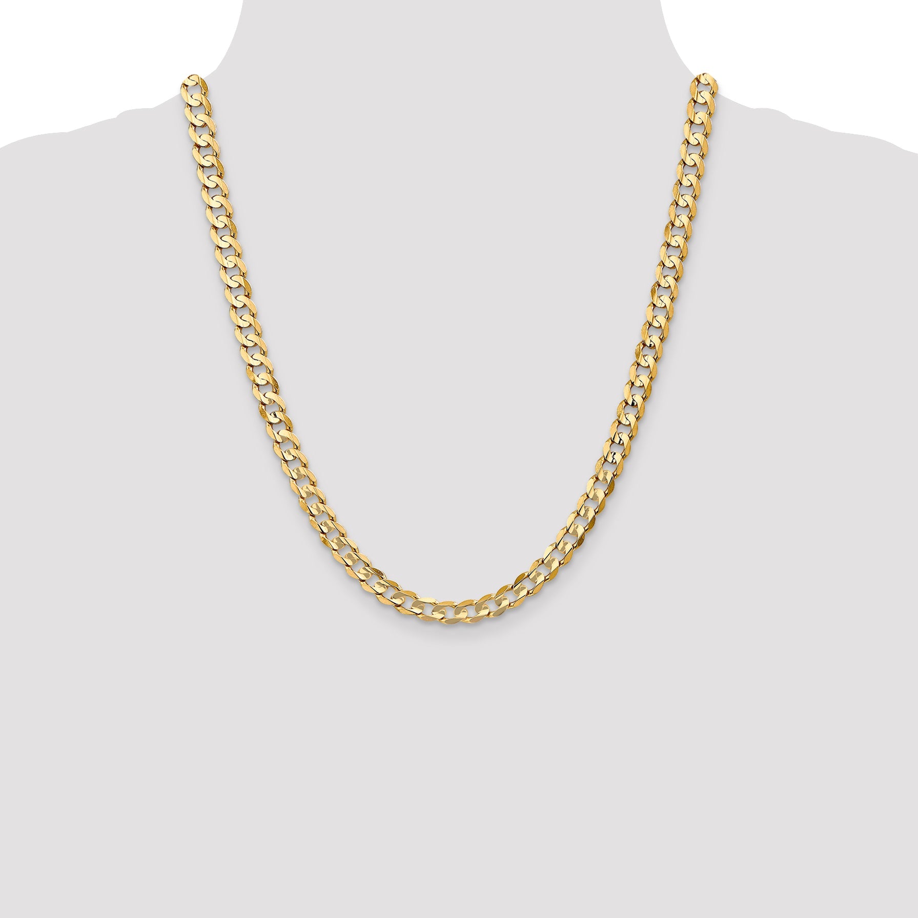 14K Yellow Gold 22 Inch 6.75mm Open Concave Curb With Lobster Clasp Chain Necklace