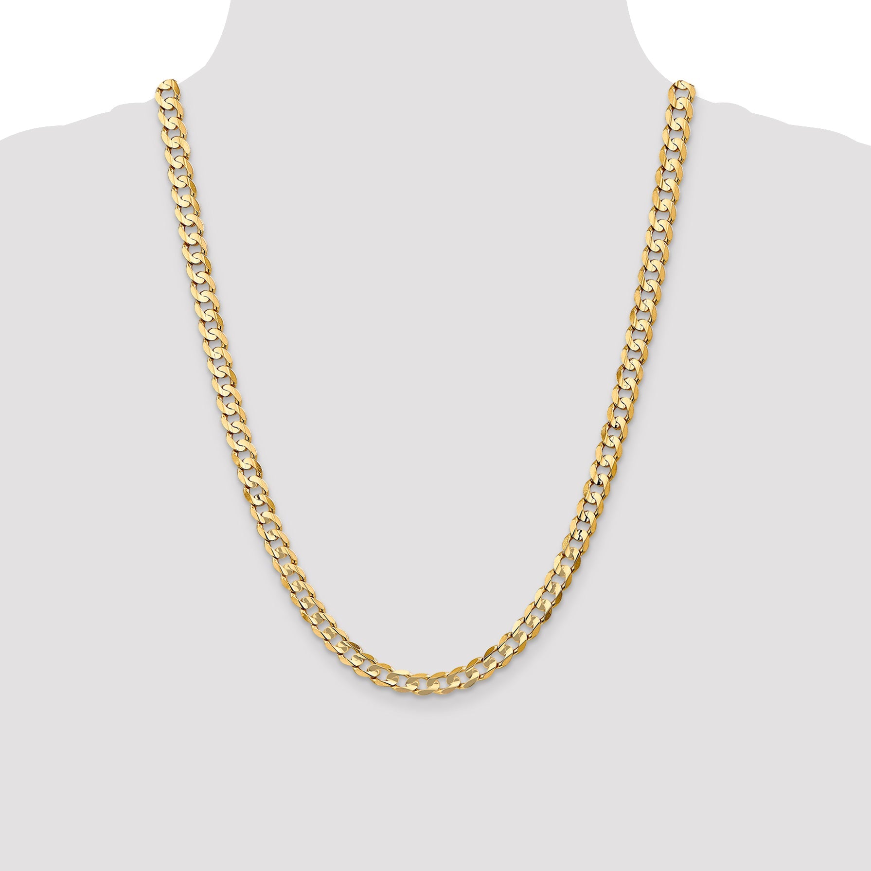 14K Yellow Gold 24 Inch 6.75mm Open Concave Curb With Lobster Clasp Chain Necklace