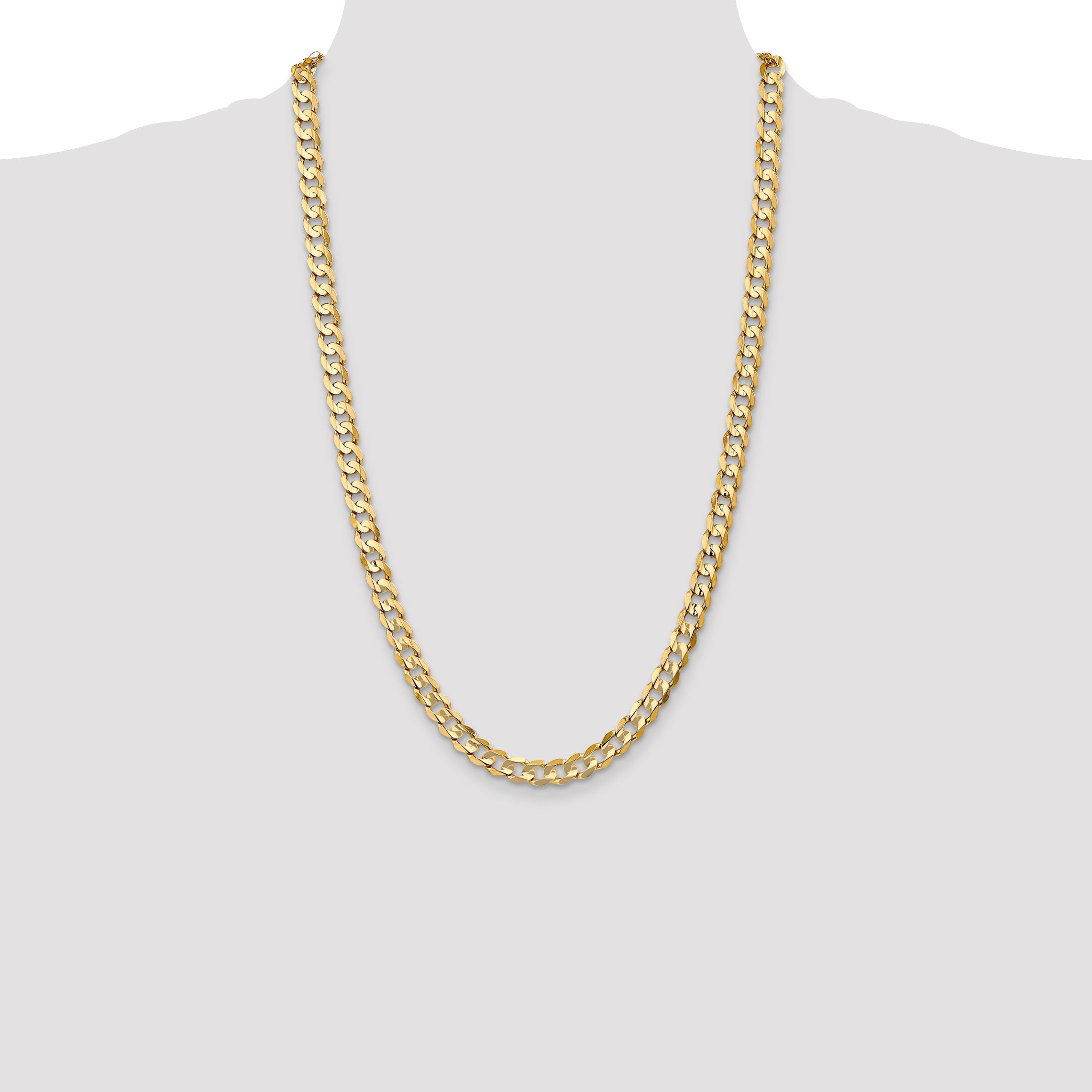 14K Yellow Gold 26 Inch 6.75mm Open Concave Curb With Lobster Clasp Chain Necklace