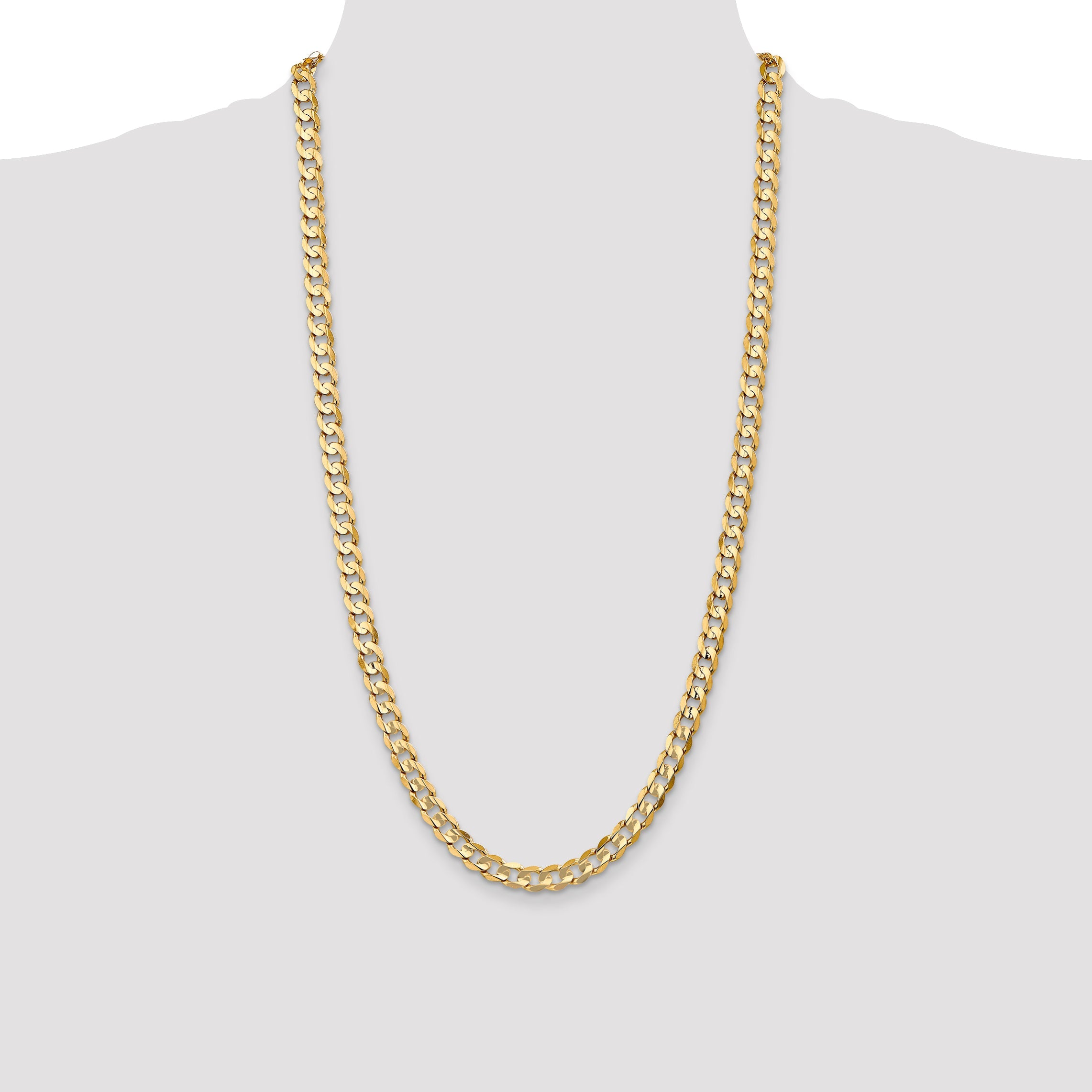 14K Yellow Gold 28 Inch 6.75mm Open Concave Curb With Lobster Clasp Chain Necklace