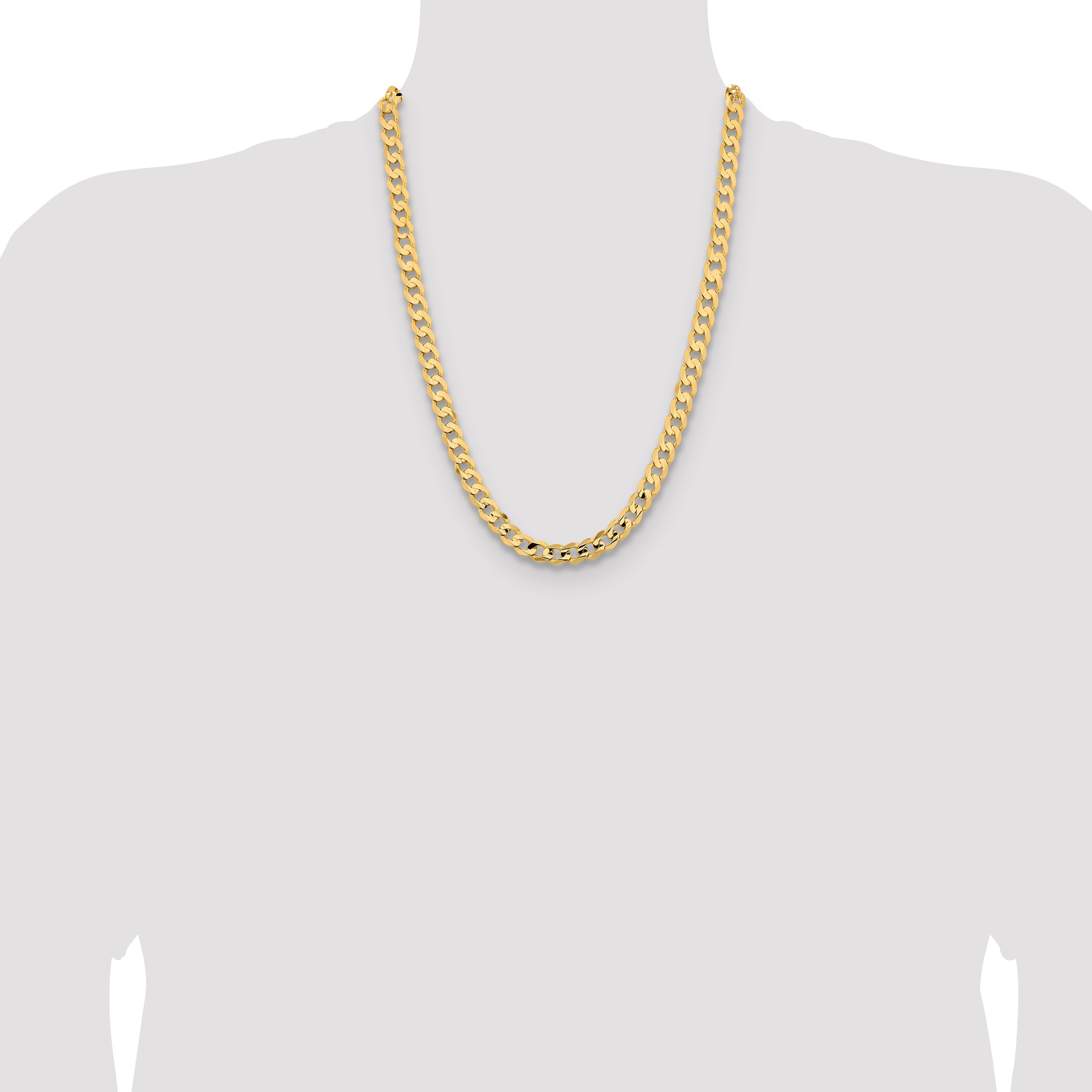 14K Yellow Gold 24 Inch 8.5mm Open Concave Curb With Lobster Clasp Chain Necklace