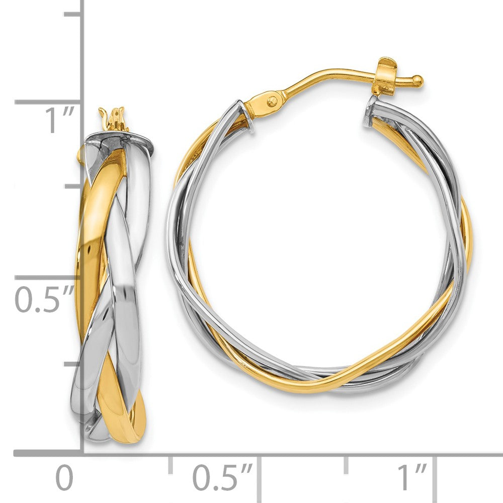 14K Yellow & Rhodium With Braided Hoop Earrings