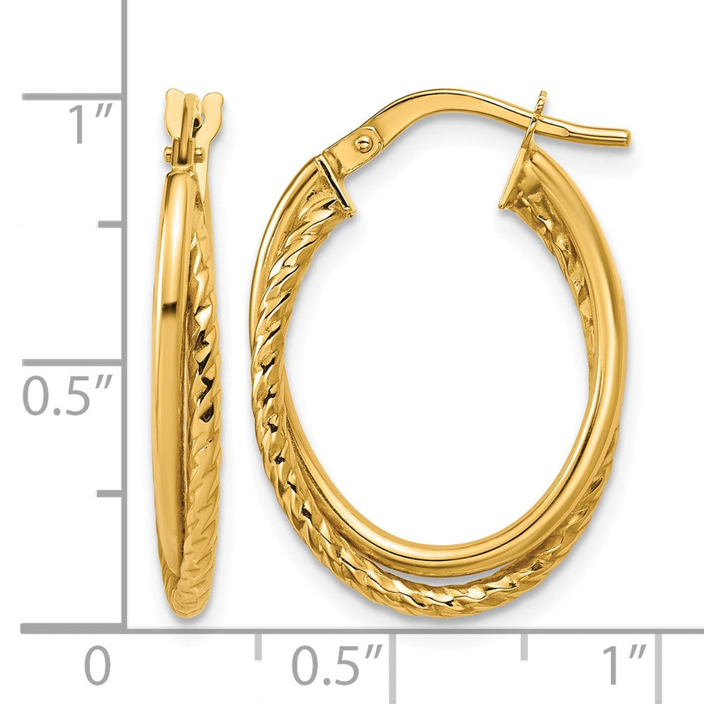 14K Yellow Gold Polished Textured Oval Hoop Earrings