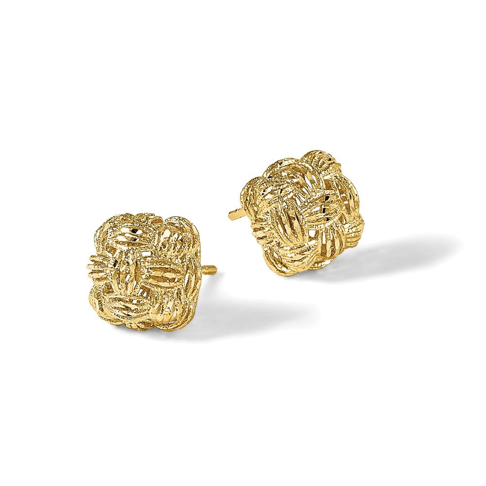 14K Yellow Gold D/C Basketweave Post Earrings