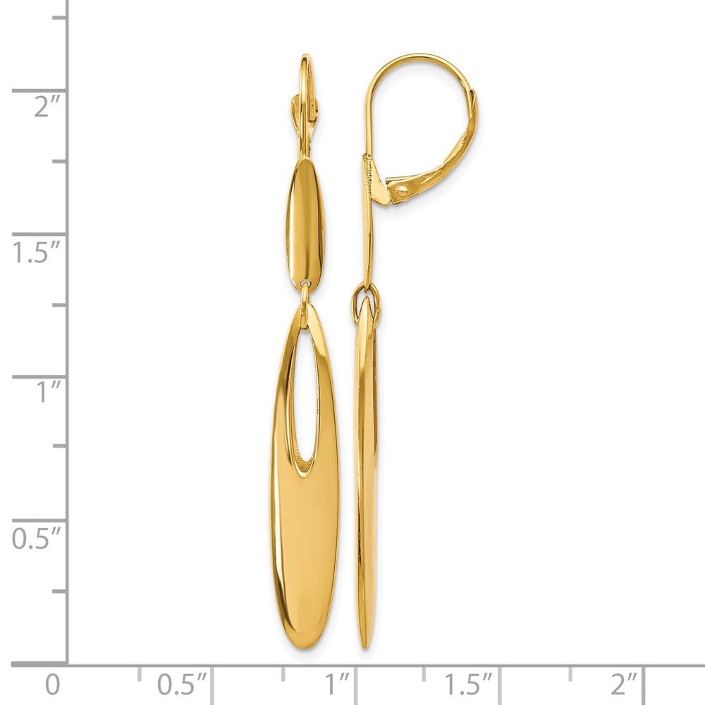 14K Yellow Gold Polished Leverback Dangle Earrings