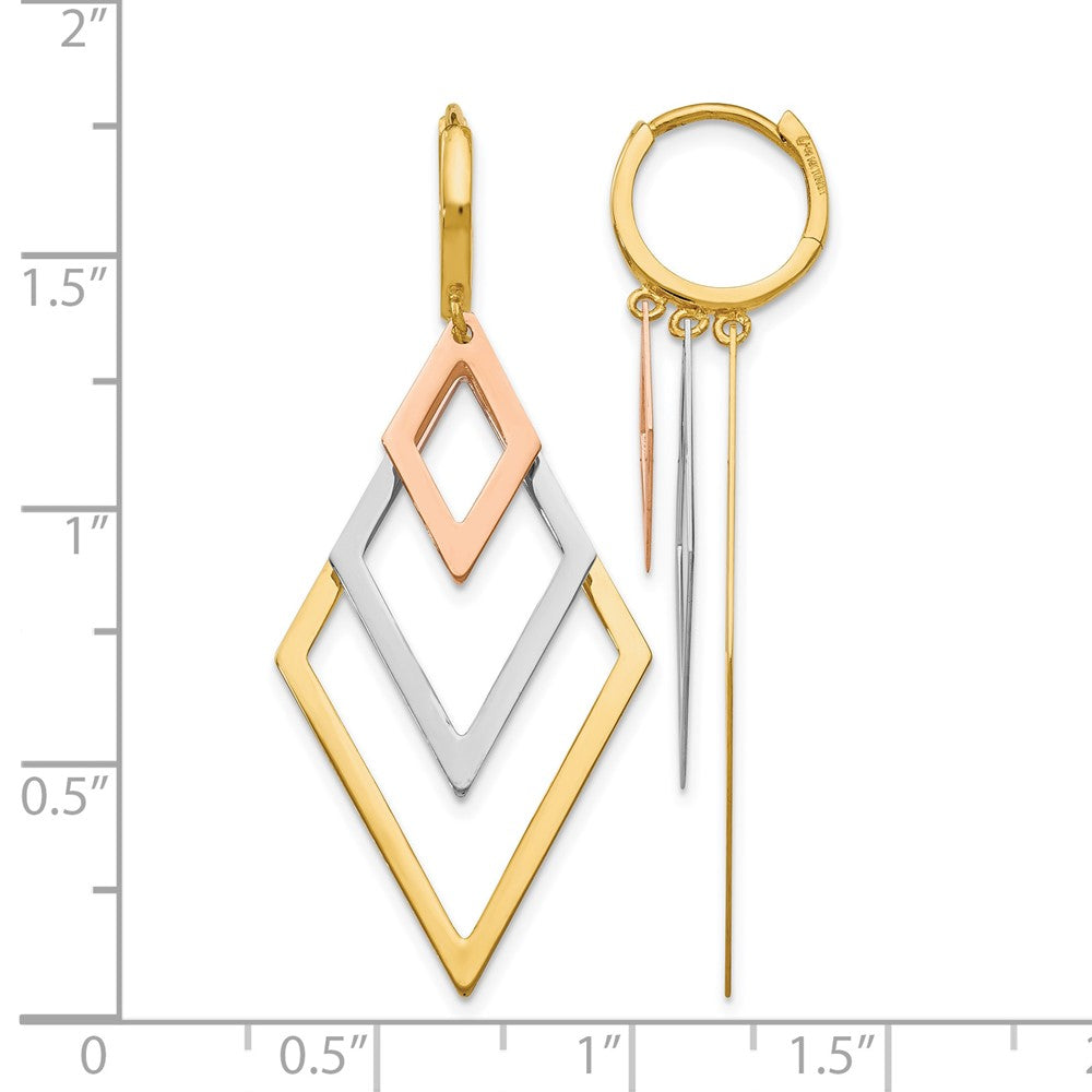 14K Tri-Color Dangle Hoop Earrings