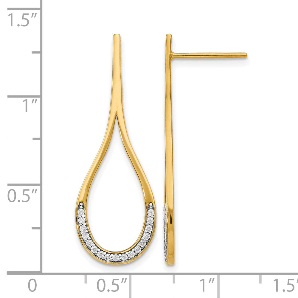 14K Yellow & Rhodium Cz Post Dangle Earrings