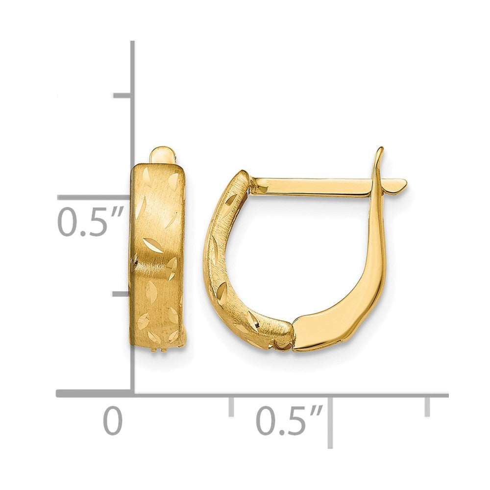14K Yellow Gold Polished Brushed D/C Hoop Earrings