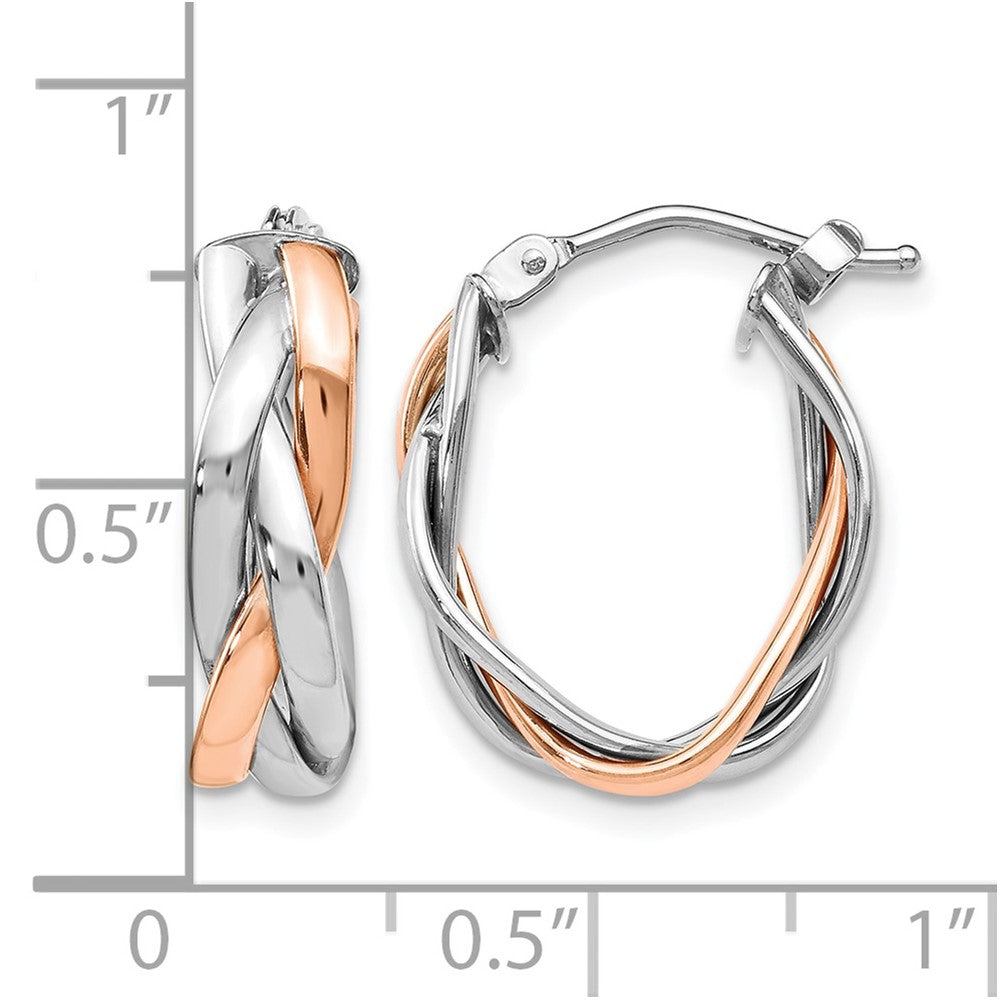 14K Yellow & Rhodium With White And Rose Gold Plating Polished Hinged Hoop Earrings