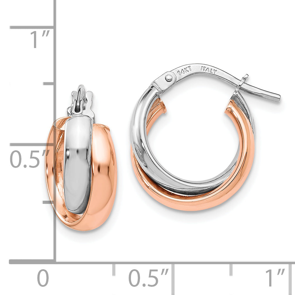 14K Two-Tone White Gold Rose-Plated Polished Hoop Earrings