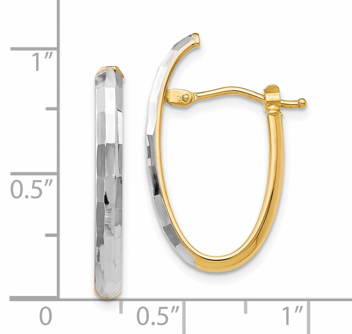 14K Yellow & Rhodium With D/C Hinged Hoop Earrings