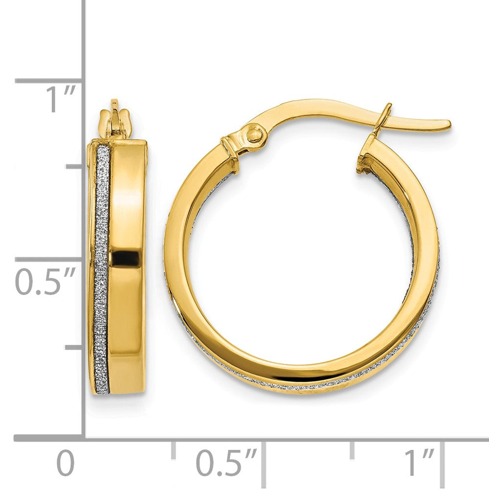 14K Yellow Gold Polished Glimmer Infused Hoop Earrings