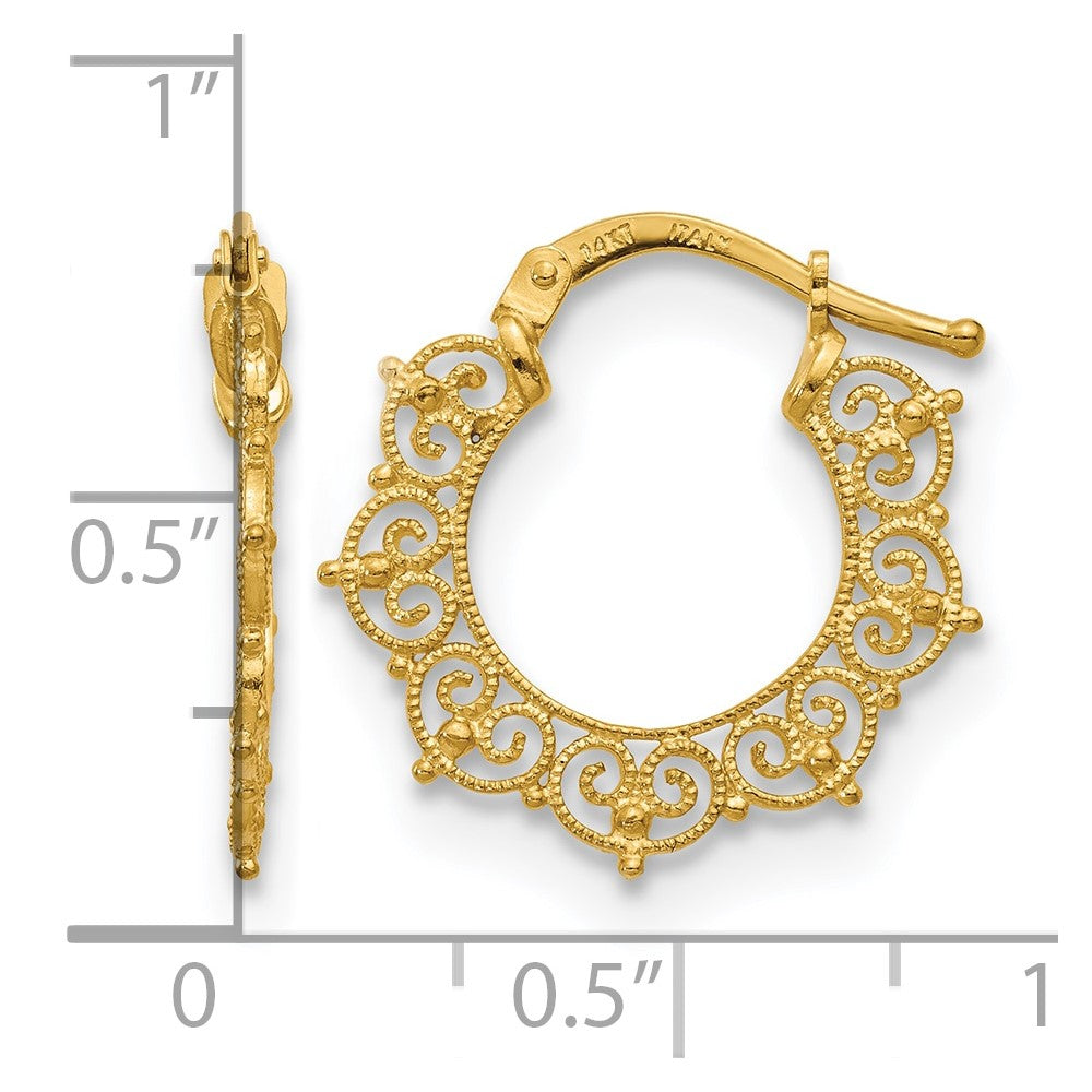 14K Yellow Gold Polished Fancy Pattern Hoop Earrings