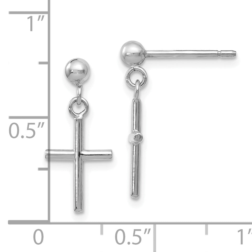 14K White Gold Cross Post Drop Earrings