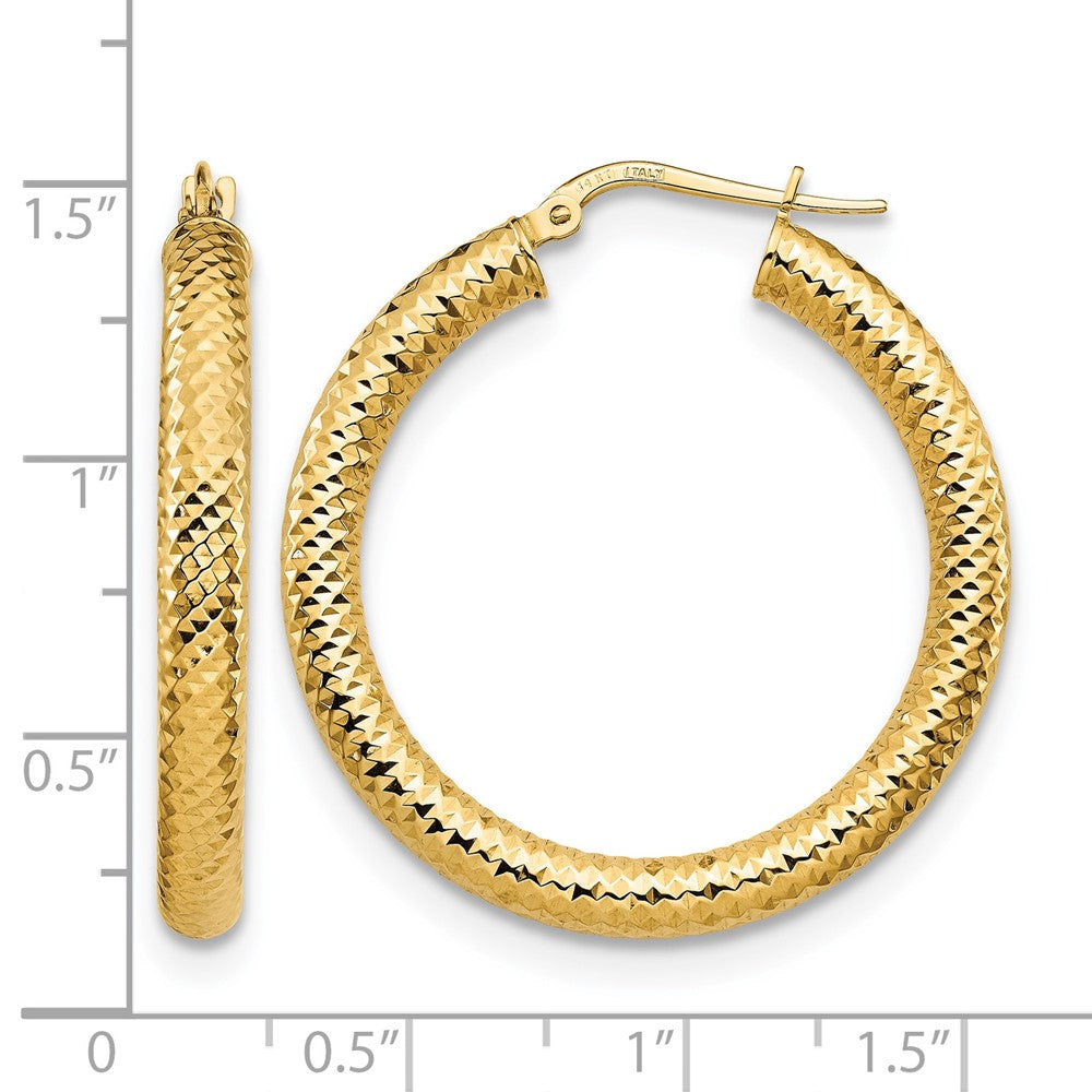 14K Yellow Gold 4X25 D/C Round Hoop Earrings
