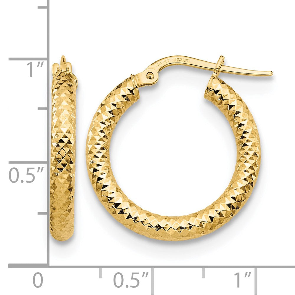 14K Yellow Gold 3X15 D/C Round Hoop Earrings
