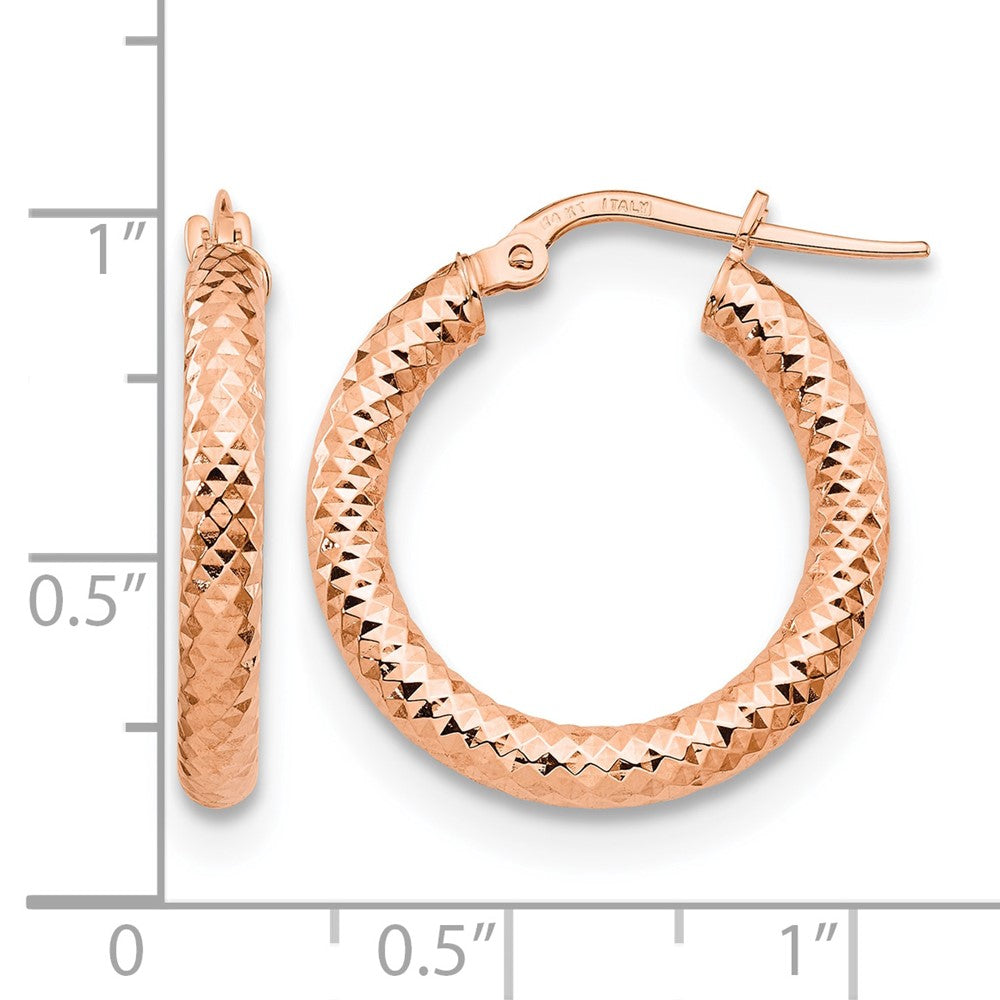 14K Rose Gold 3X15 D/C Round Hoop Earrings