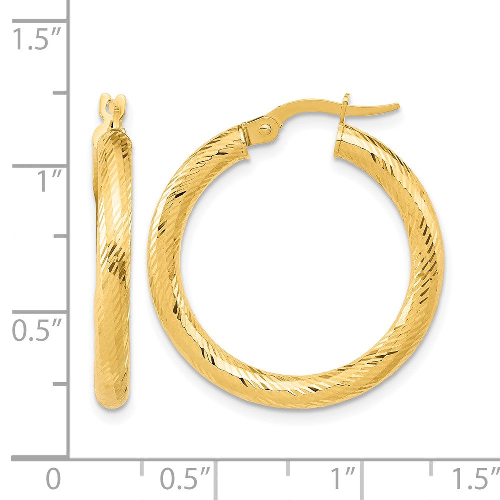 14K Yellow Gold 3X20 D/C Round Hoop Earrings