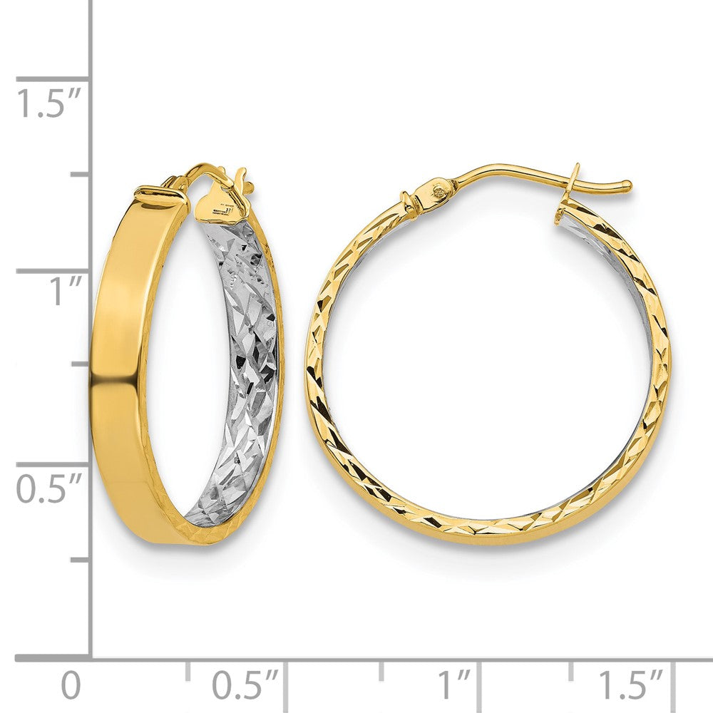 14K Yellow & Rhodium With White Polished And D/C Hoop Earrings