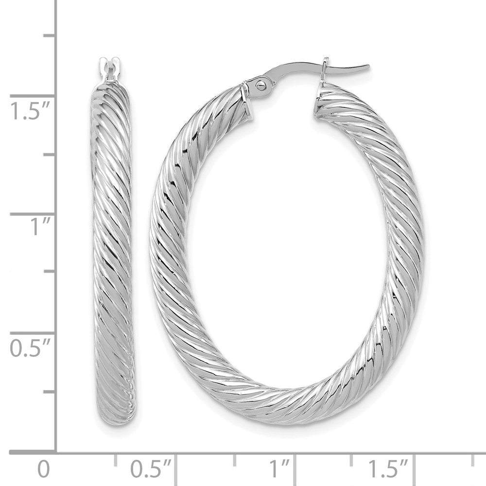 14K White Gold Polished Twisted Oval Hoop Earrings