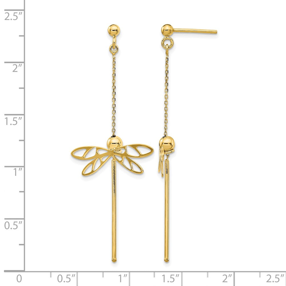 14K Yellow Gold Polished Dragonfly Post Dangle Earrings