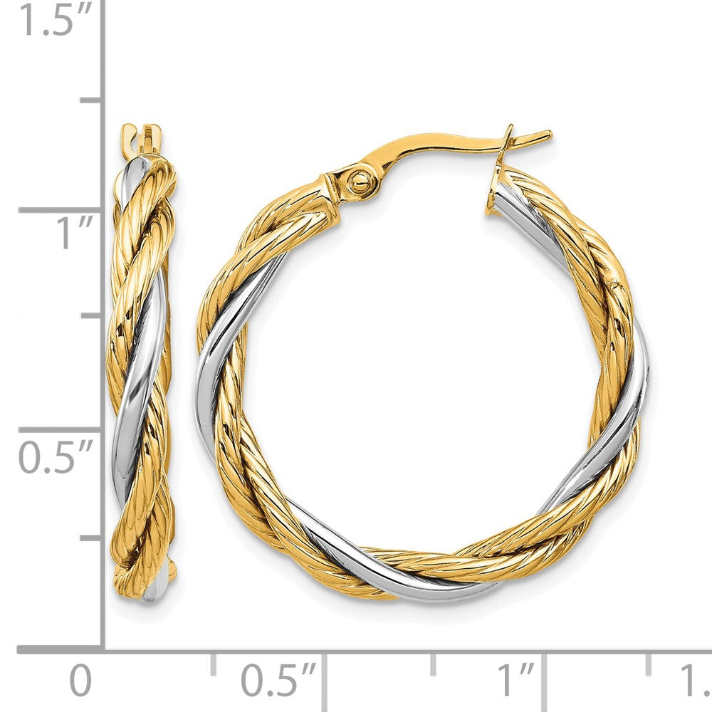 14K Yellow & Rhodium White Polished Twisted Hoop Earrings