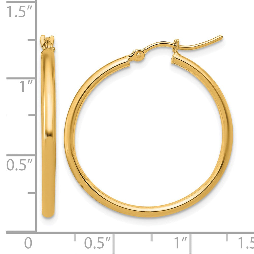 14K Yellow Gold 2X30mm Polished Hoop Earrings