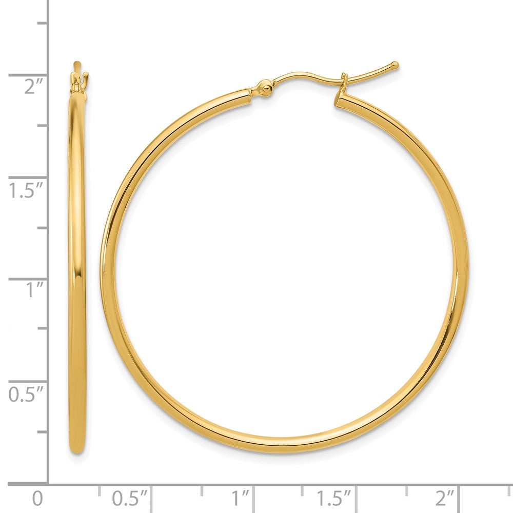 14K Yellow Gold 2mm Polished Hinged Hoop Earrings