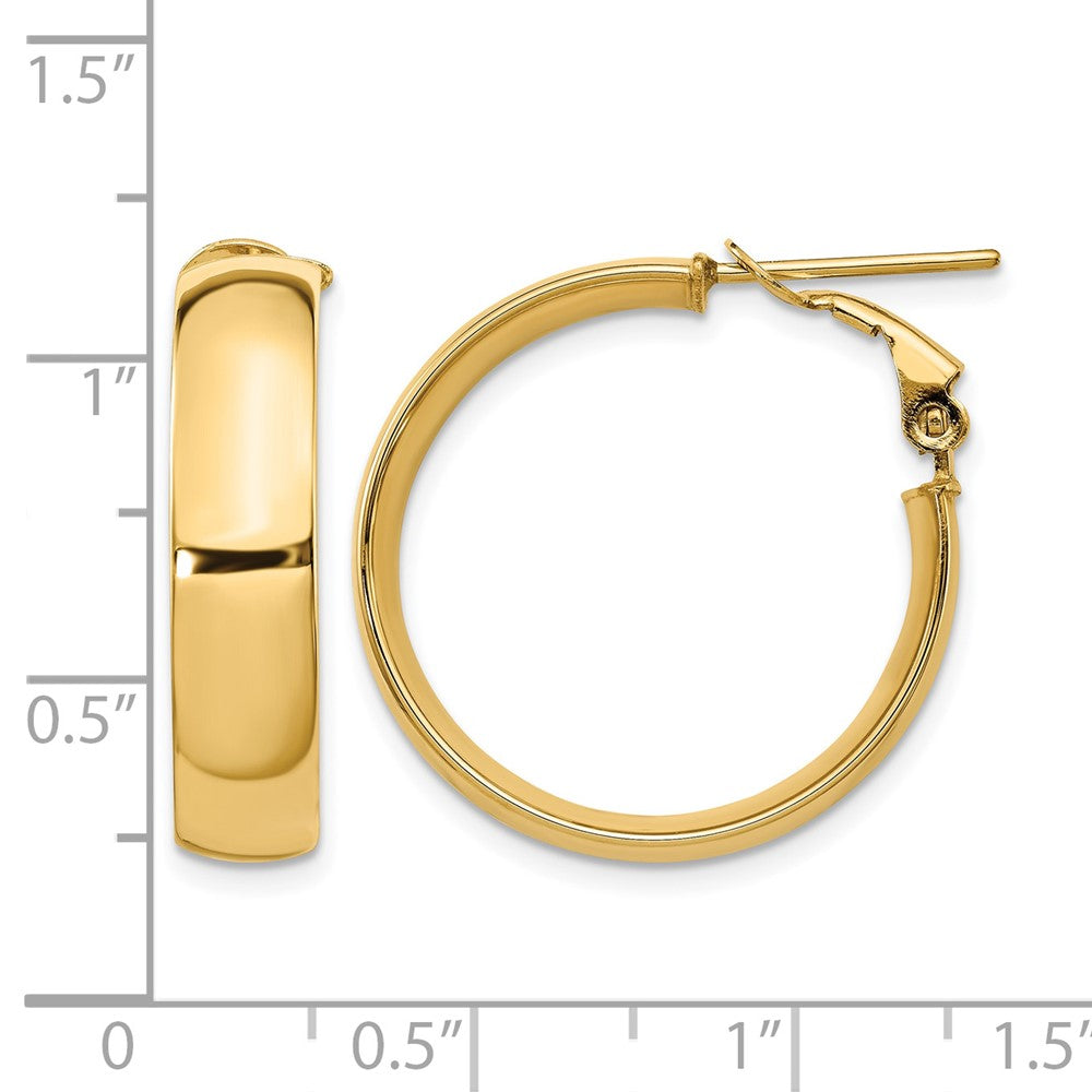 14K Yellow Gold 6mm High Polished Omega Back Hoop Earrings