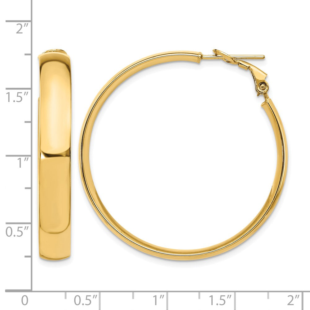 14K Yellow Gold 6mm High Polished Omega Back Hoop Earrings