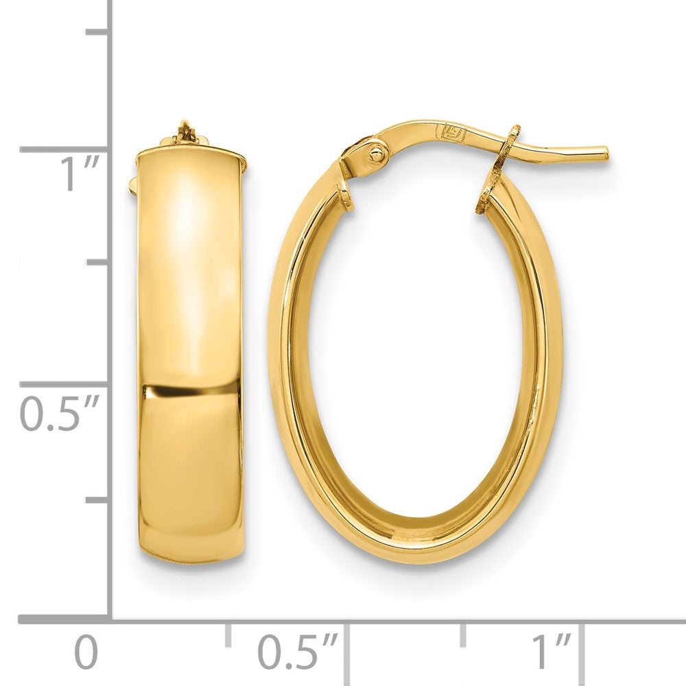 14K Yellow Gold 6mm High Polished Oval Hoop Earrings