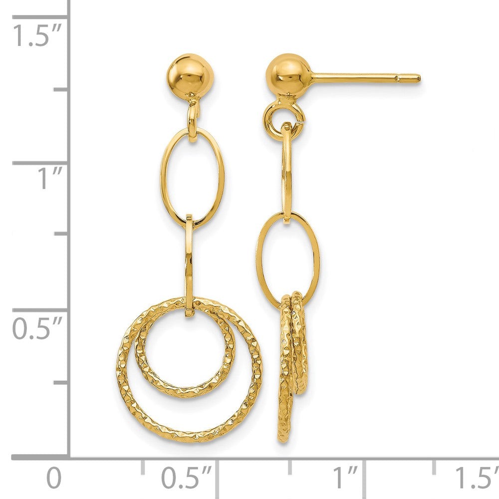 14K Yellow Gold Polished And Textured Post Dangle Earrings