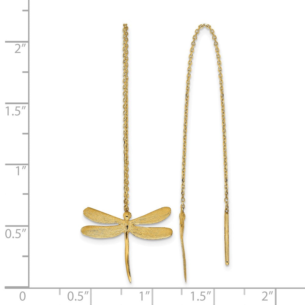 14K Yellow Gold Polished Brushed Dragonfly Threader Earrings