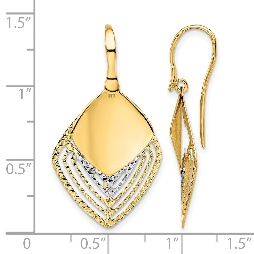 14K White Gold Rhodium Polished Brushed D/C Dangle Earrings