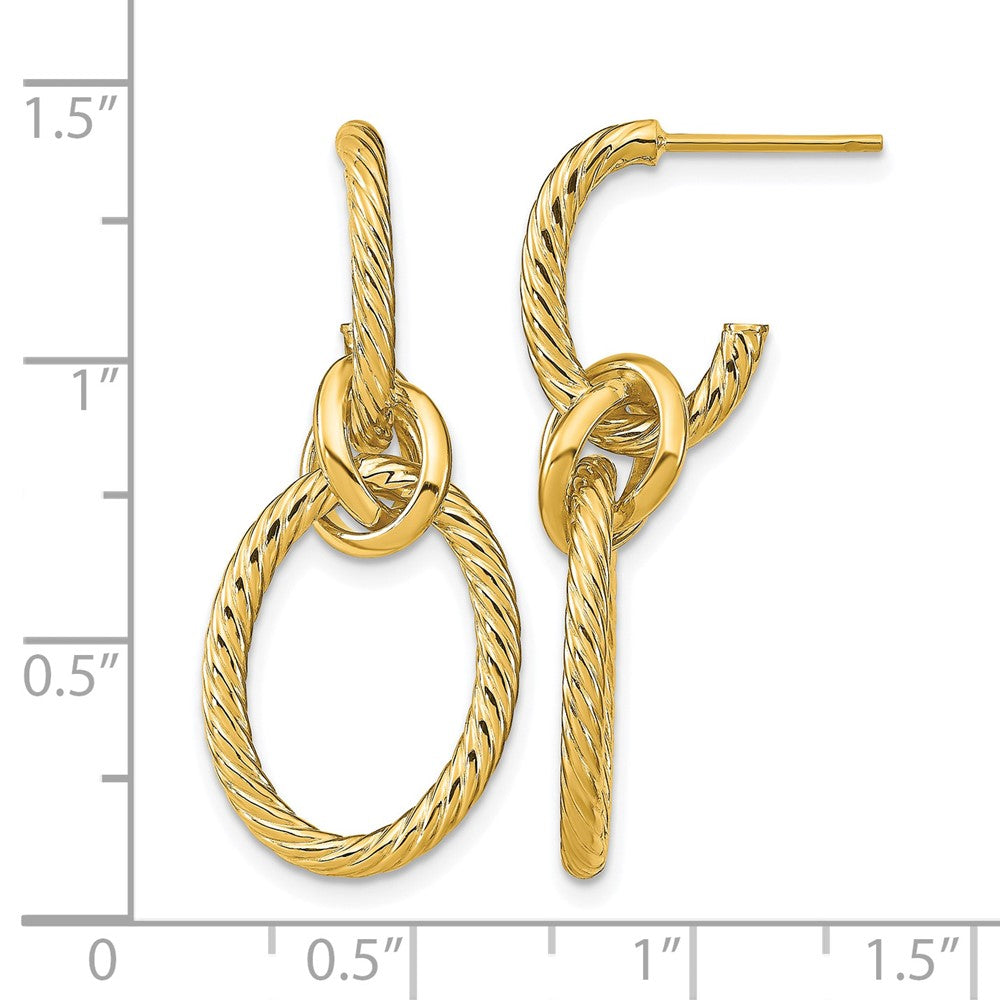 14K Yellow Gold Polished Textured Post Dangle Earrings