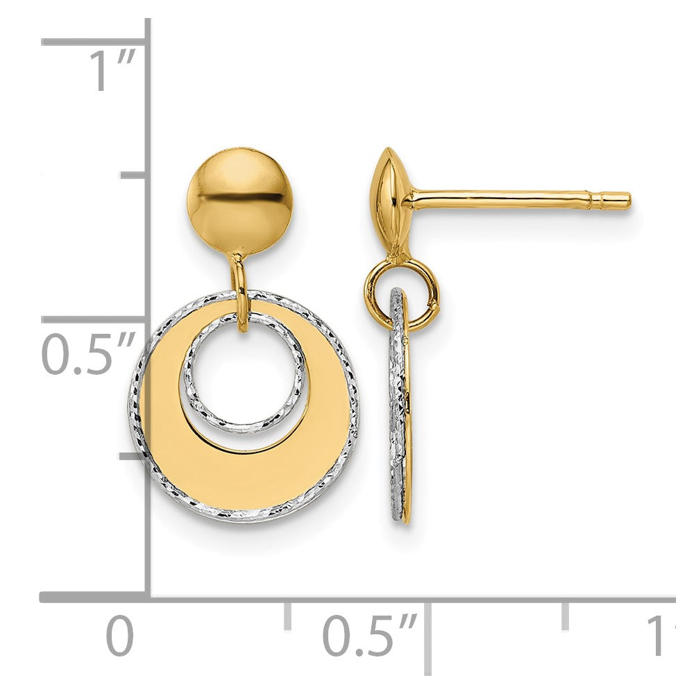 14K Two Tone Polished Textured Post Dangle Earrings