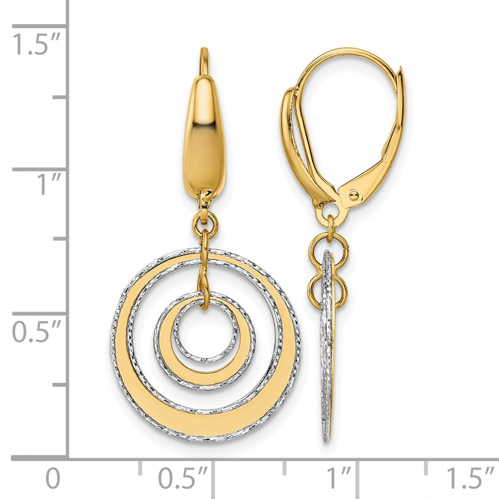14K Two Tone Polished Textured Leverback Dangle Earrings