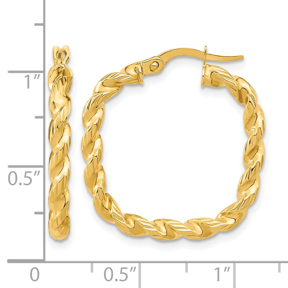 14K Yellow Gold Polished Square Twisted Hoop Earrings