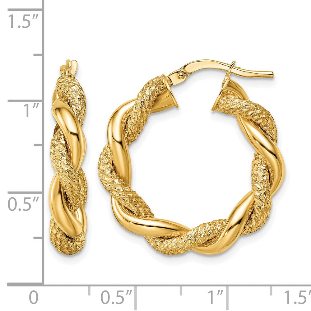 14K Yellow Gold D/C Twisted Hoop Earrings