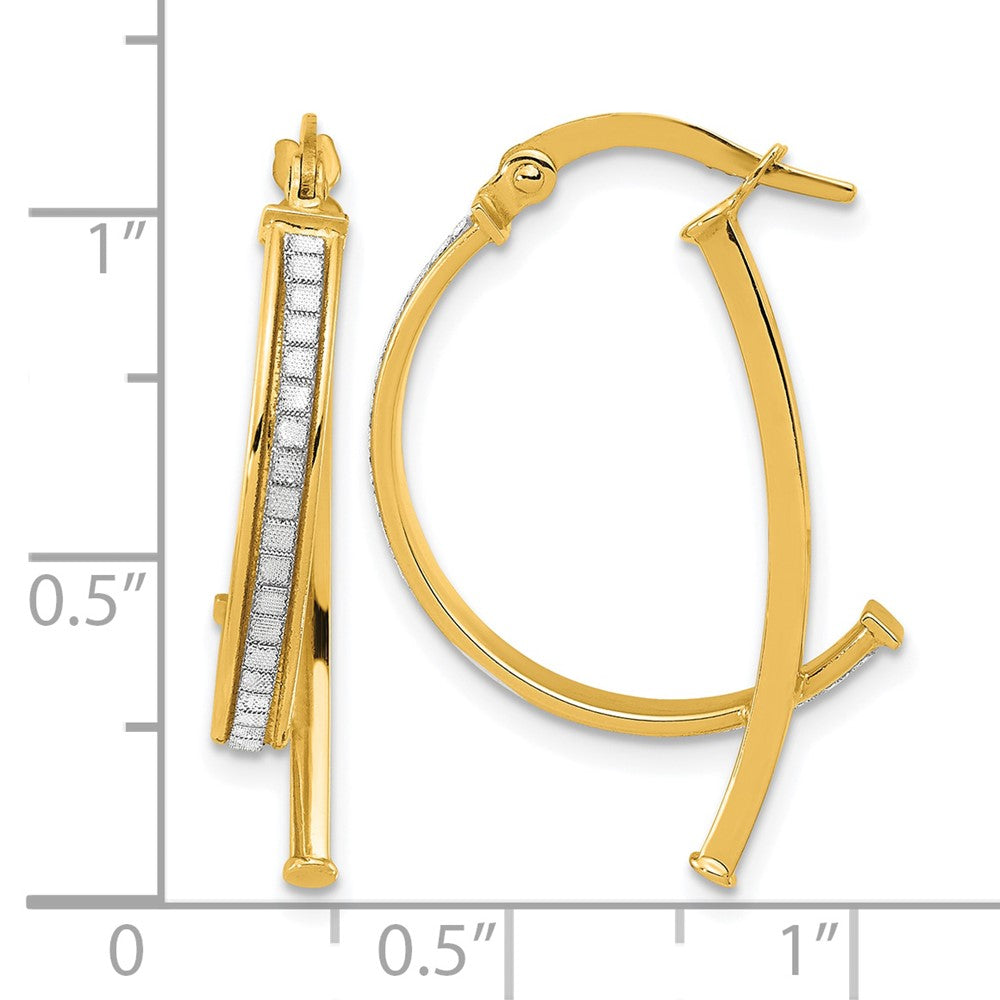 14K Yellow Gold Polished Glitter Infused Hoop Earrings