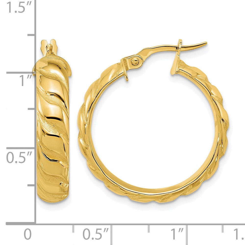 14K Yellow Gold Polished And Twisted Hoop Earrings