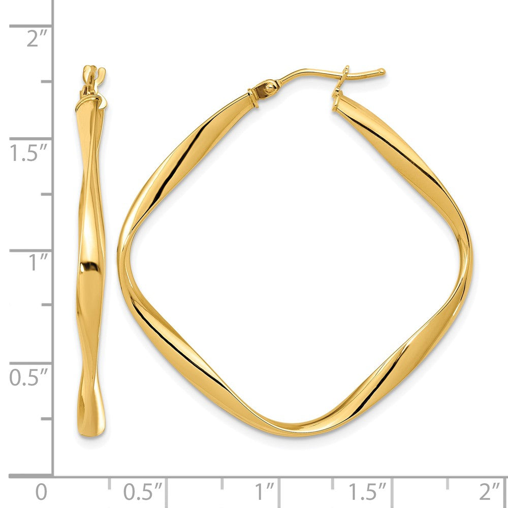 14K Yellow Gold Polished Twisted Square Hoop Earrings