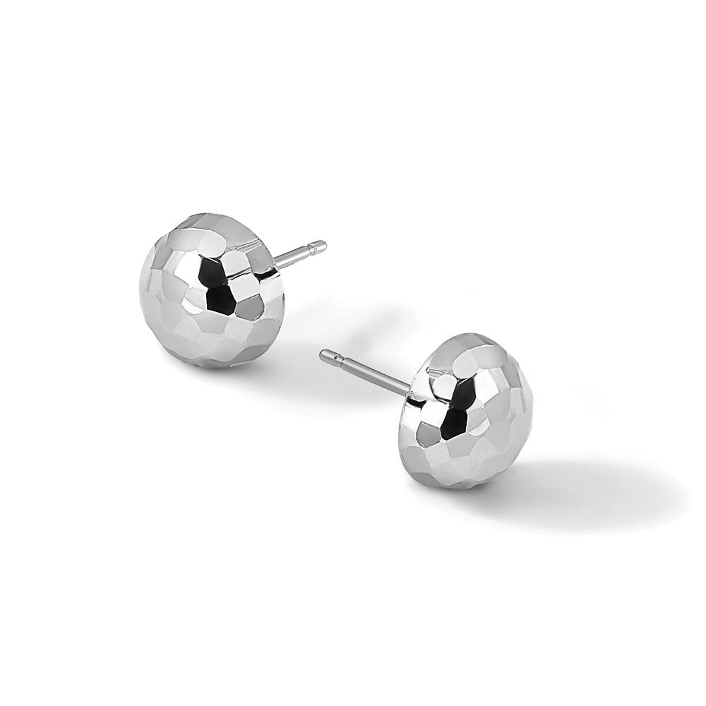 14K White Gold Polished D/C 10mm Button Post Earrings