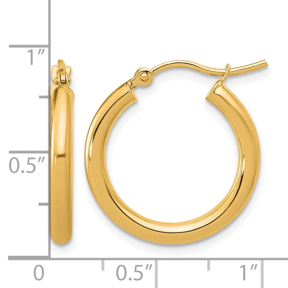 14K Yellow Gold Polished 2.5mm Lightweight Tube Hoop Earrings