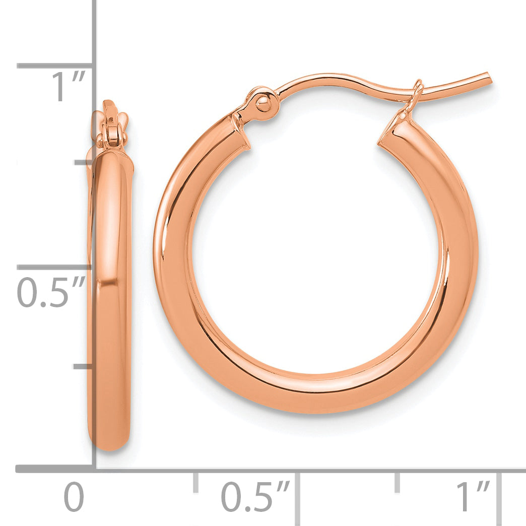 14K Rose Gold Polished 2.5mm Lightweight Tube Hoop Earrings